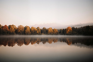Calm lake sunrise in autumn, a Background Photo by rarrarorro