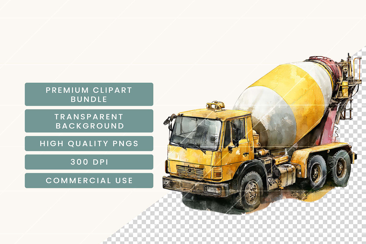 Watercolor Construction Vehicles, a Transportation Illustration by BusyDaydesign (Photo 5 of 10)