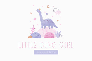 Watercolor little Dino girl