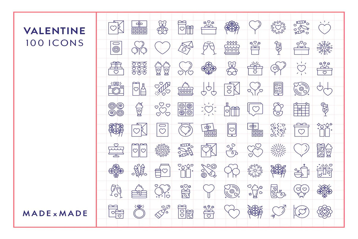 100 Valentine Line Icons, an Outline Icon by Creative Perspective (Photo 2 of 4)