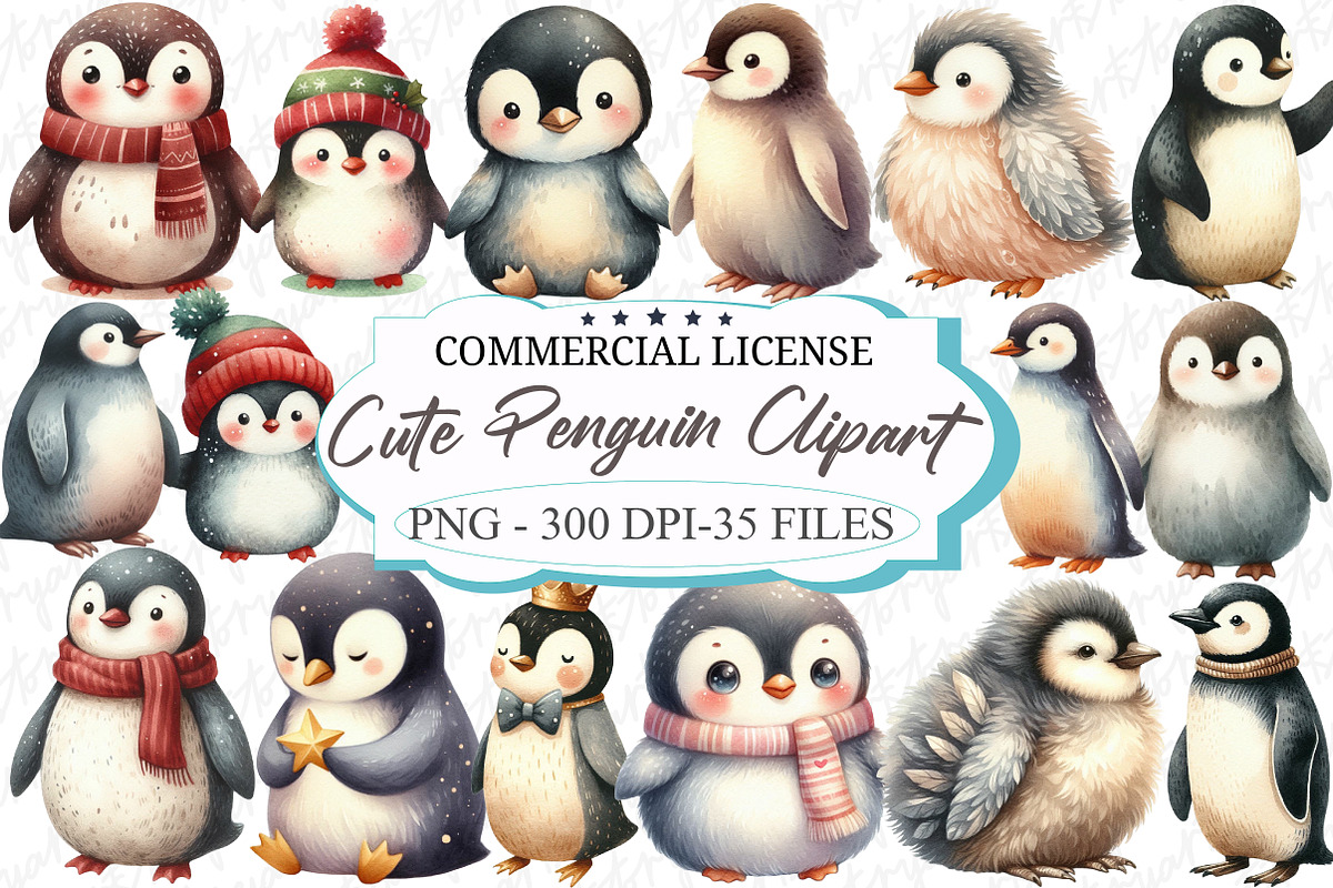 Cute Penguins Clipart Bundle, an Illustration by designcity5 (Photo 1 of 5)