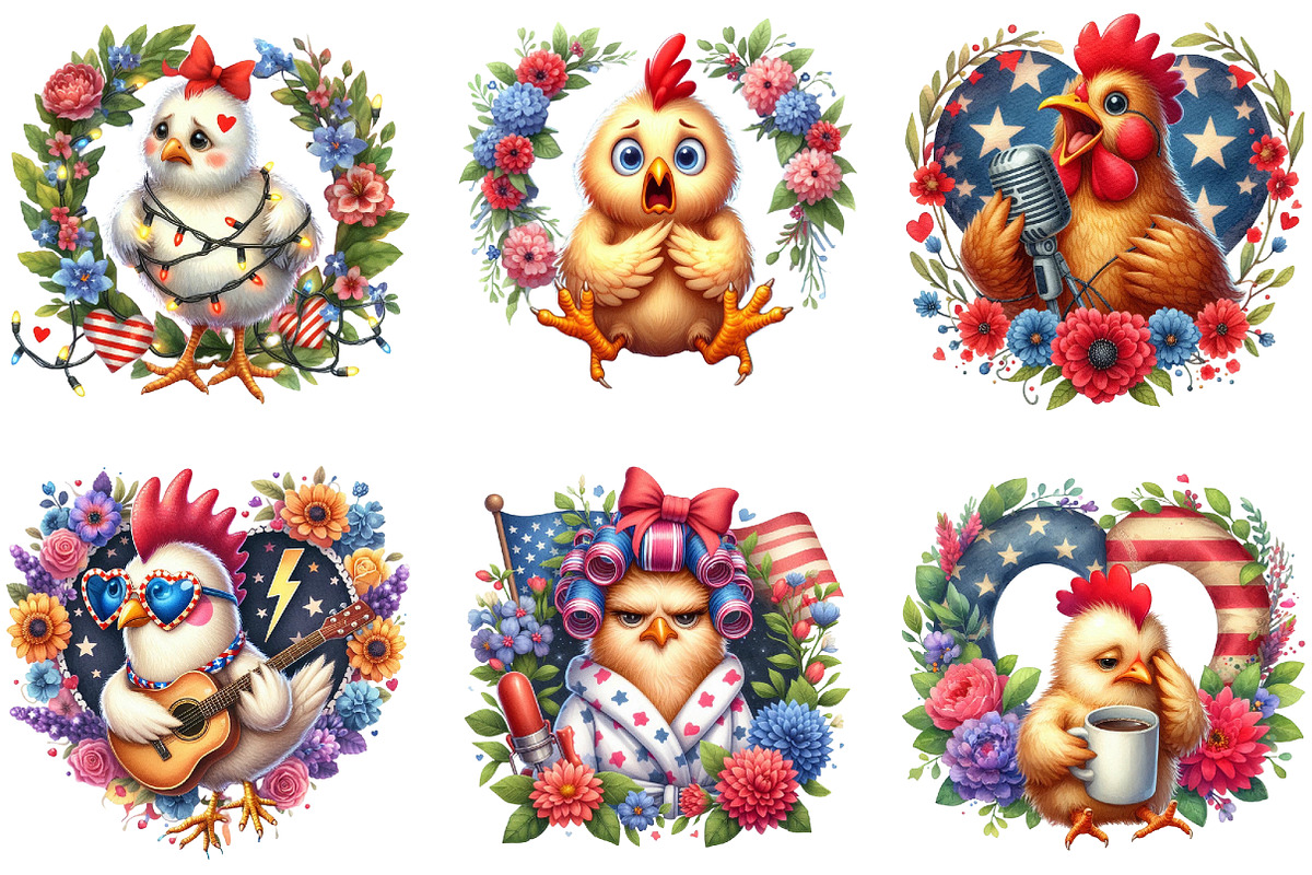 Crazy Chicken Sublimation Clipart, an Illustration by DreamArtGraphic (Photo 2 of 4)
