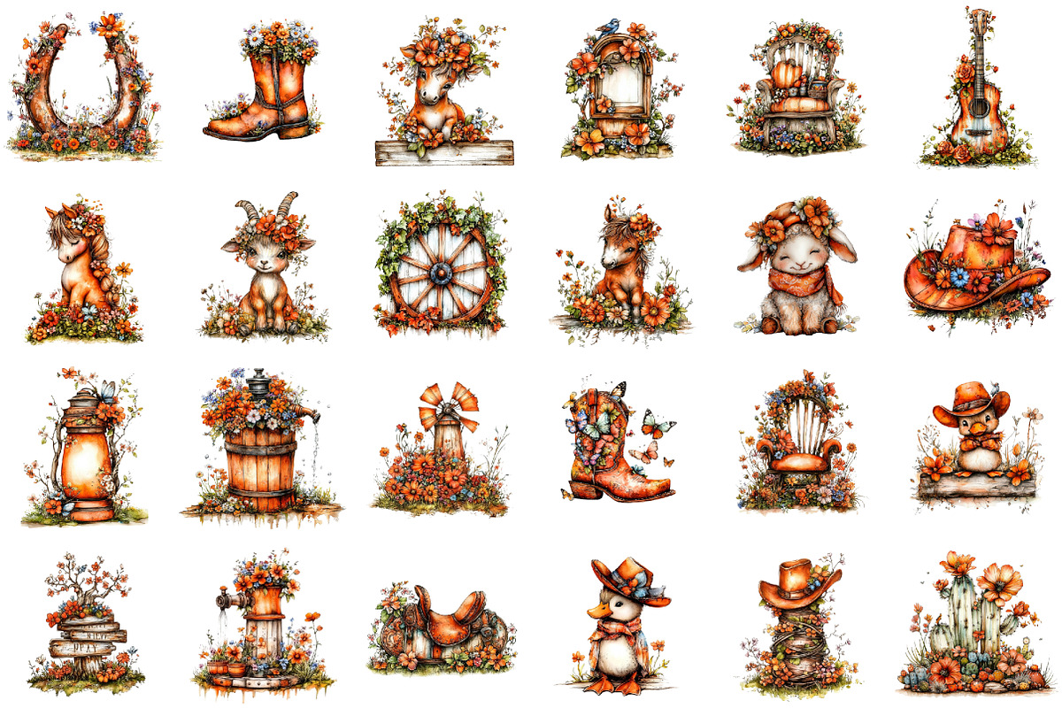 Whimsical Western Spring Clipart, an Illustration by designcity5 (Photo 2 of 5)