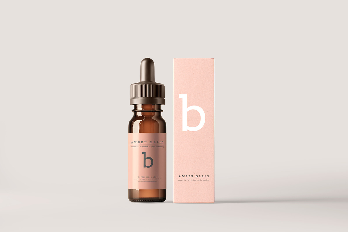 Amber Glass Dropper Bottle Mockups, a Cups & Container Mockup by pmvch (Photo 4 of 20)
