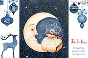 Fa-la-la Indigo Christmas Set, an Illustration by Watercolor Nomads (Thumbnail 1 of 3)