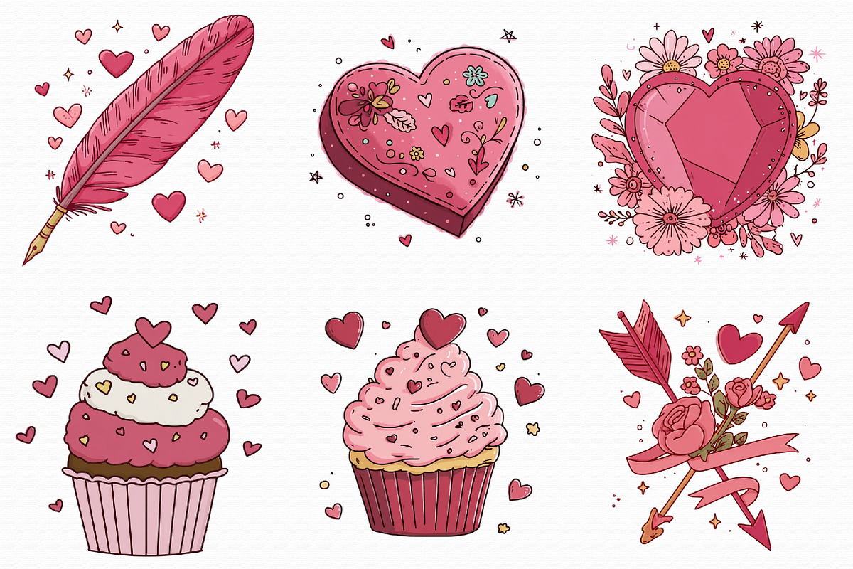 Whimsical Romantic Valentine Clipart, an Illustration by Libby Wishes (Photo 4 of 8)