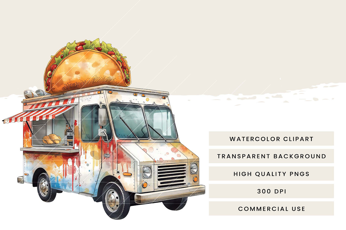 Watercolor Food Truck Clipart Bundle, a Transportation Illustration by Design Scotch (Photo 8 of 9)