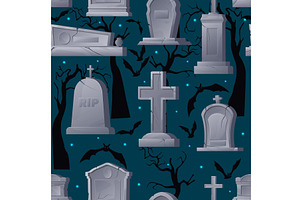 Night cemetery with graves and, a Texture Illustration by Vectorbuum