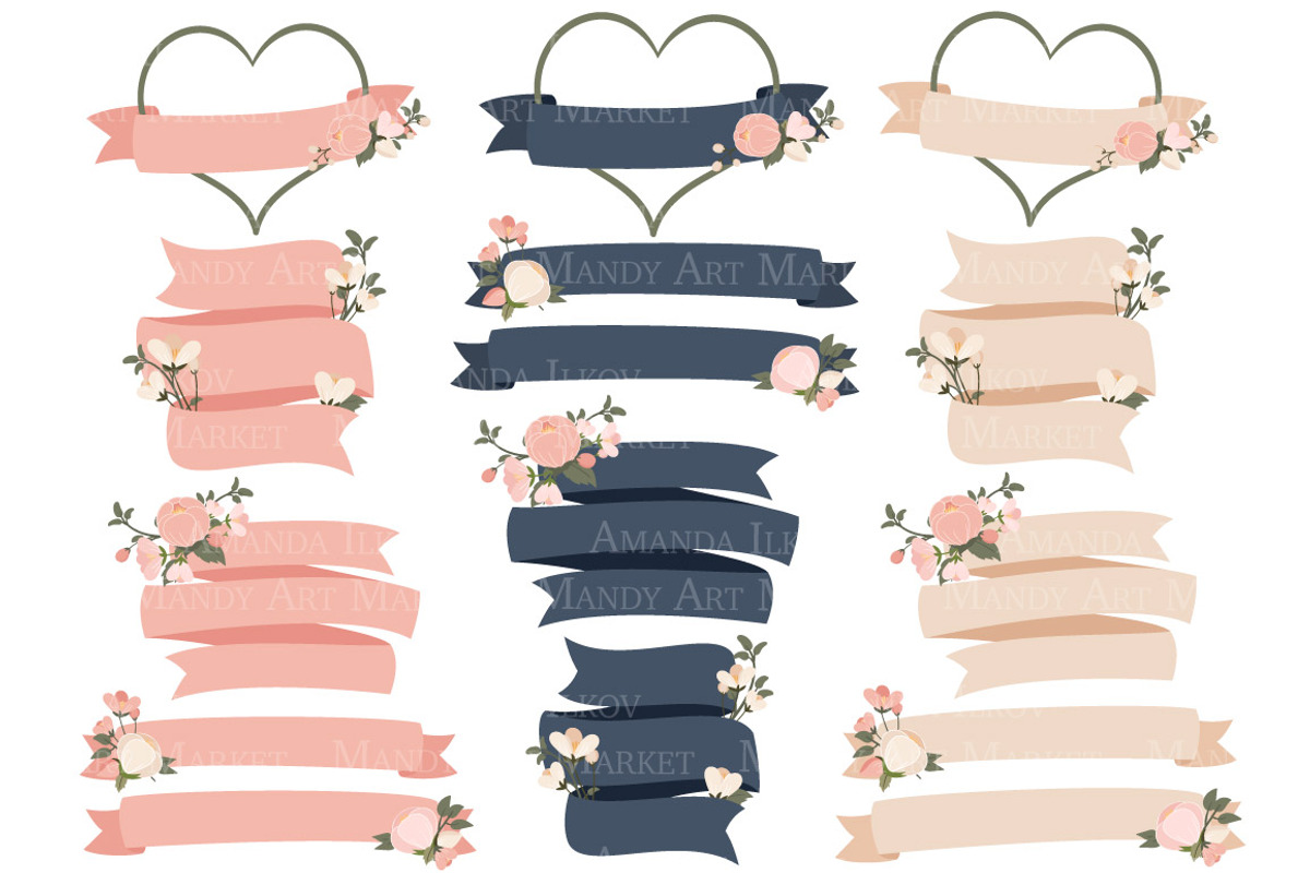 Navy & Blush Floral Heart Clipart, an Illustration by Amanda Ilkov (Photo 4 of 5)