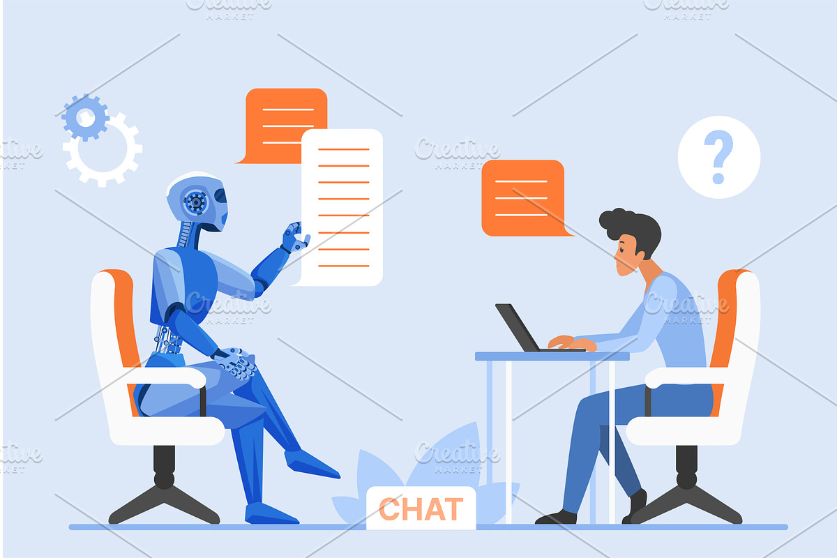 User and chat bot conversation, a Technology Illustration by Lemberg Vector