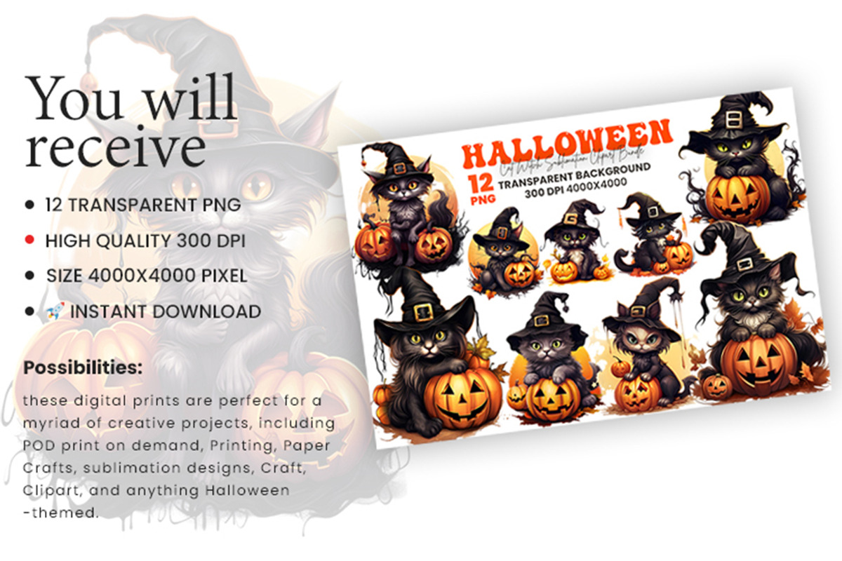 Halloween Black Cat Clipart Bundle, a Seasonal Illustration by Creative Arslan (Photo 5 of 9)