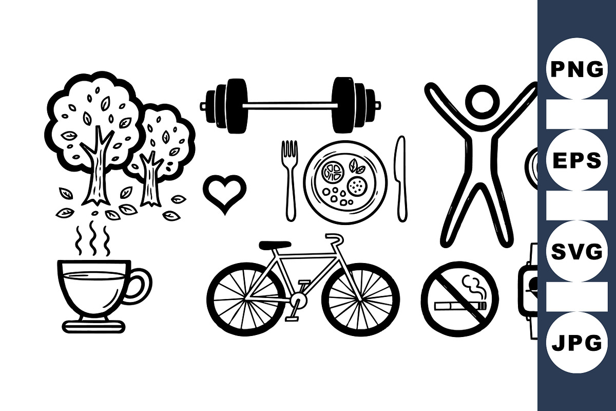 Healthy Lifestyle Icon Set, an Illustration by designvectx (Photo 2 of 3)