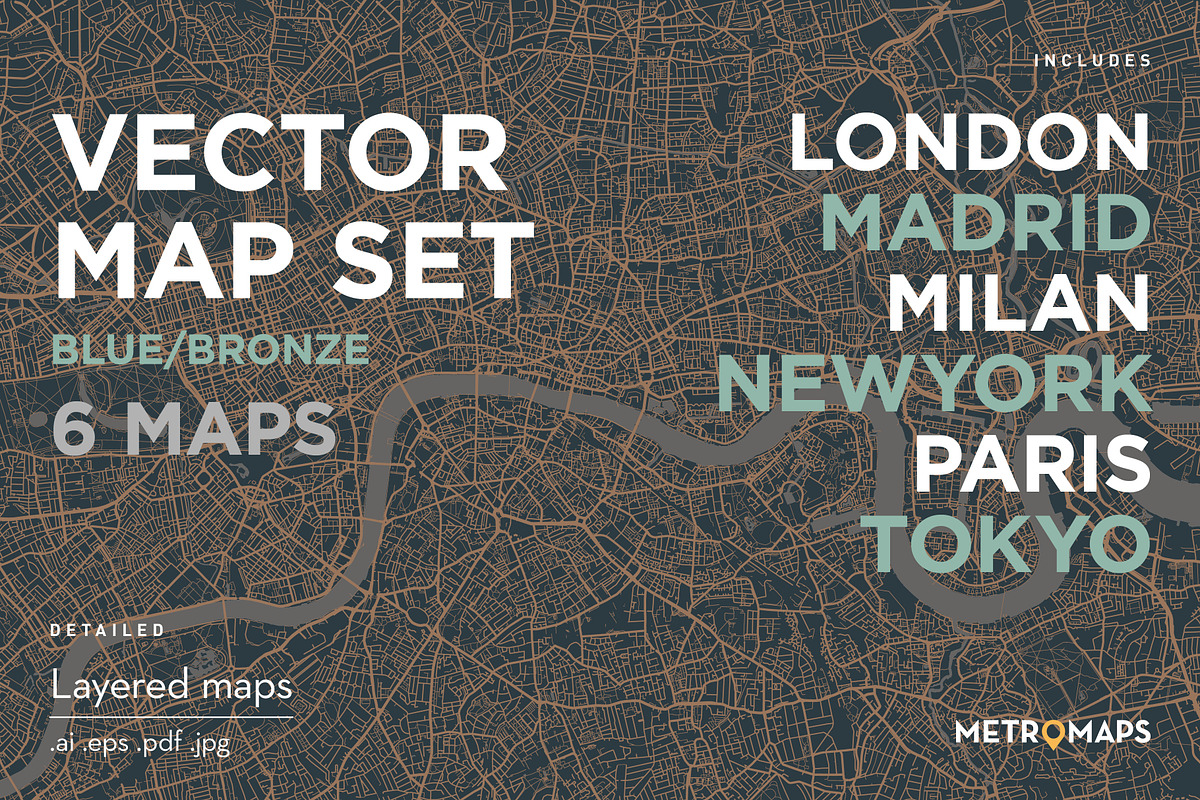 MAP SET - Blue/Bronze - 6 Maps, a Graphic by MetroMaps (Photo 1 of 7)