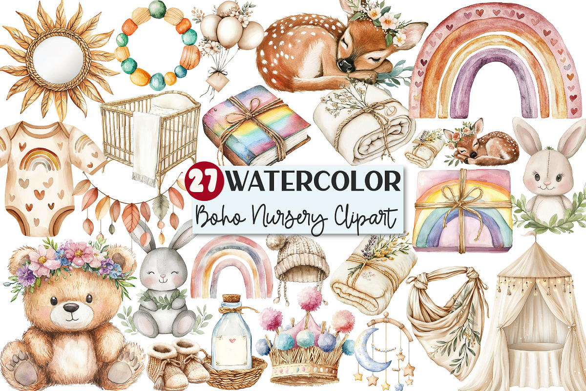 Baby Shower Boho Nursery Clipart, an Illustration by Rose Art (Photo 1 of 4)