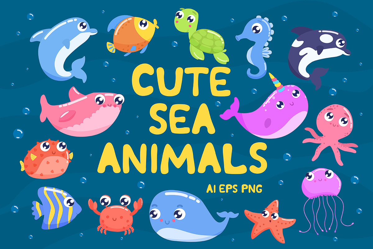 Cute sea animals, an Object Graphic by SvetaDraws