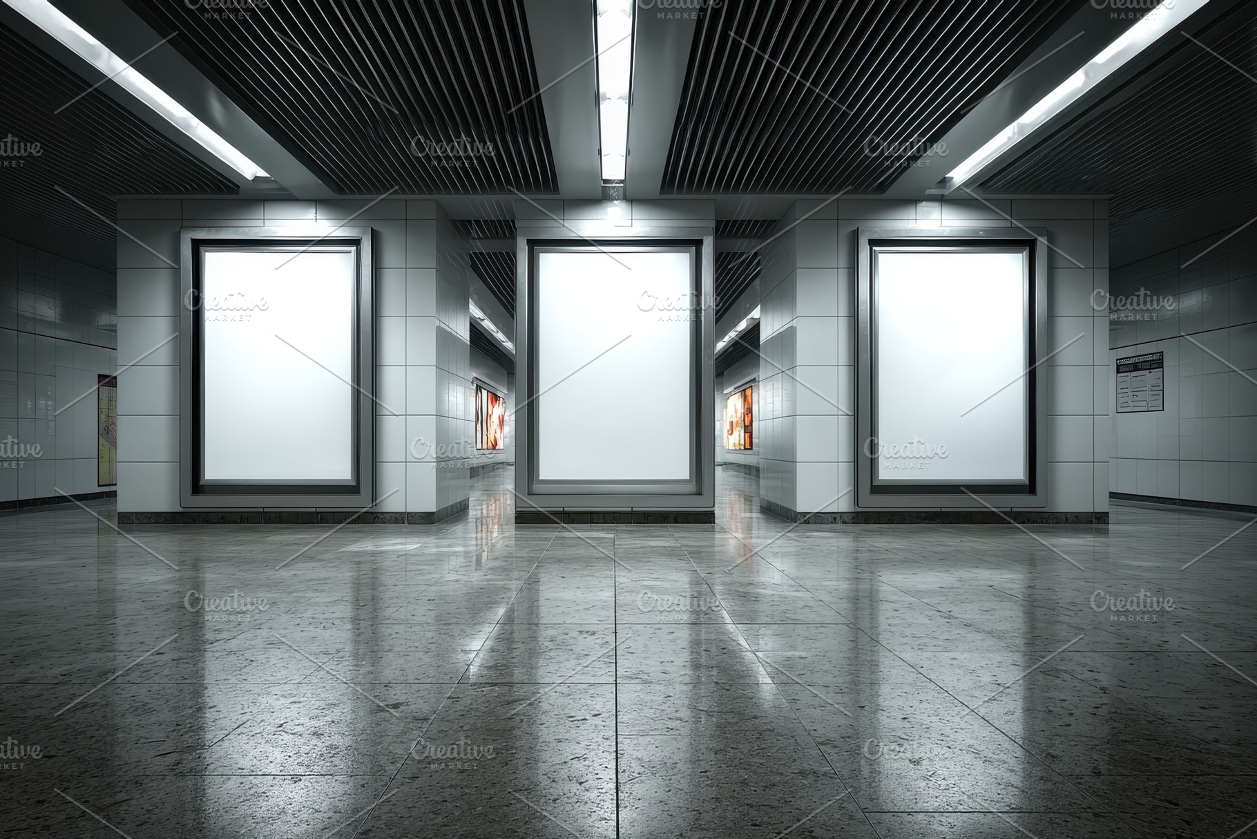 Subway station blank advertisement p, a Photo by Pixeness Studio