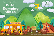 Cute Camping Vibe Watercolor, an Animal Illustration by CreativeValuation (Thumbnail 1 of 16)