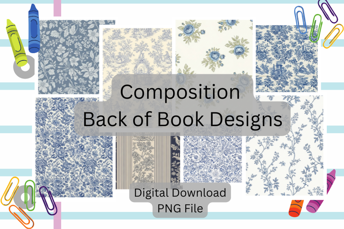 Blue Toile Composition Book Digital, a Pattern Graphic by SmallTownDigital (Photo 3 of 3)