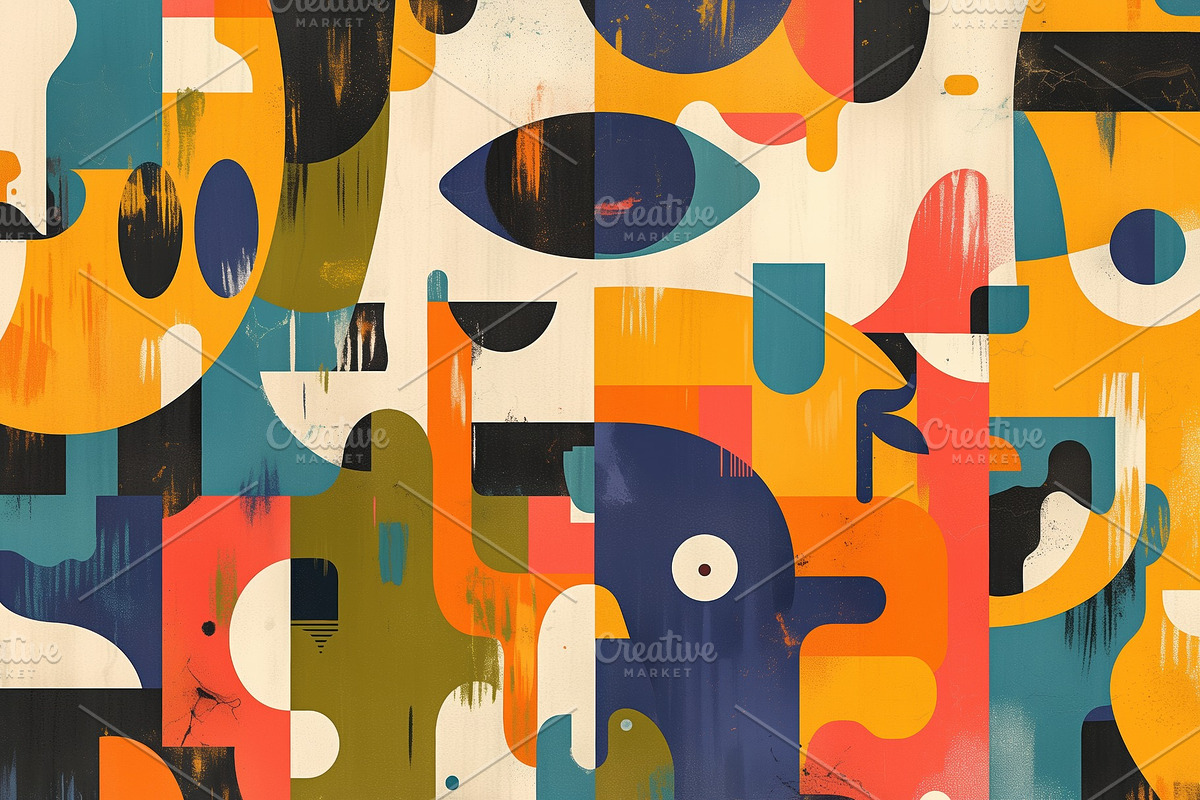 A vibrant abstract artwork featuring a collage of colorful shapes and patterns,, a Wallpaper Graphic by Textures & Backgrounds