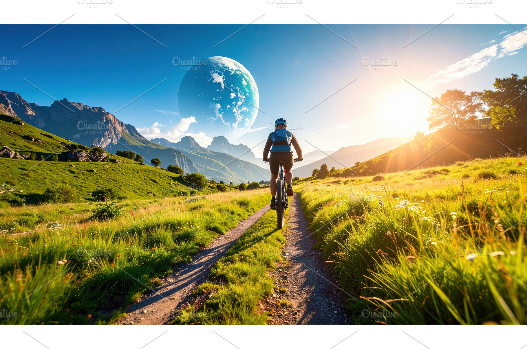 Cyclist riding through scenic, a Background Photo by Igor Tichonow