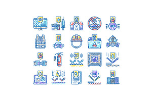 Protect Technology set Icons hand, an Object Illustration by pikepicture