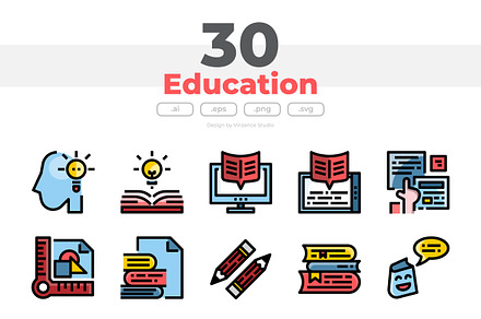 30 Education Icon Sets, an Outline Icon by VINZENCE STUDIO