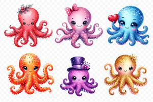 Cute Octopus Watercolor Clipart