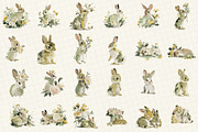 Bunny and Blooms Watercolor Clipart, an Illustration by DreamCafeArt (Thumbnail 2 of 6)
