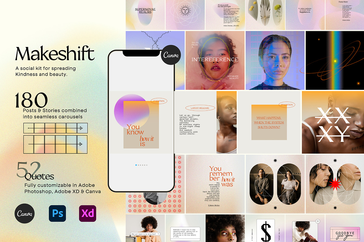 Makeshift Carousel & Quotes Canva PS, a Social Media Template by Sparrow & Snow (Photo 1 of 38)