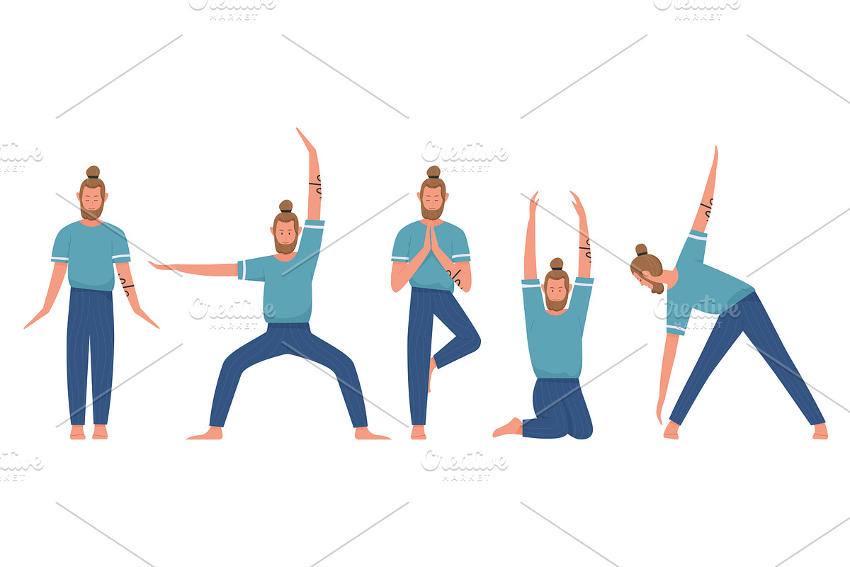 Male Yoga Teacher Demonstrates Five, a Sport Illustration by Flashvector