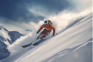 Serene Skier mountains snow, a Sports & Recreation Photo by Ylivdesign