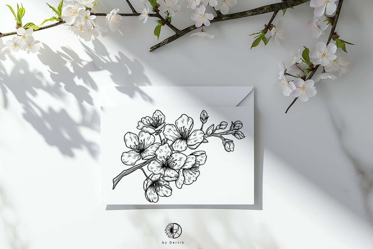 Sakura Flowers Line Art SVG, an Object Graphic by Dervik Art Store (Photo 6 of 9)