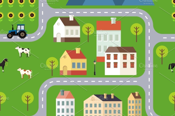 Seamless Vector Town Background