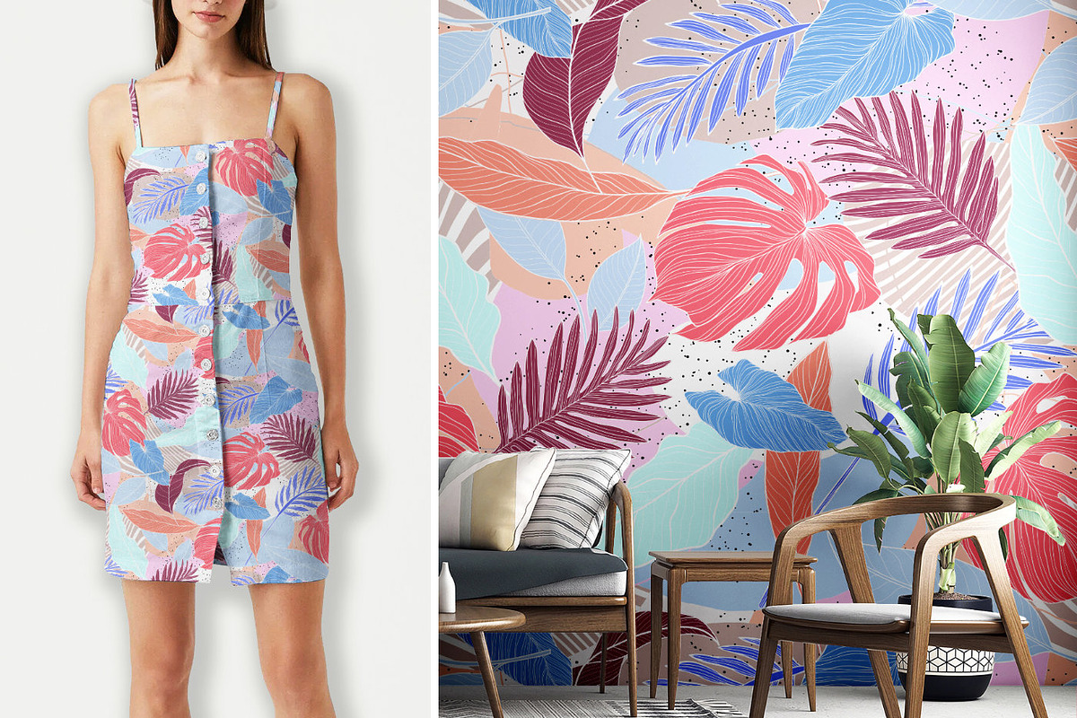 Modern Pastel Tropical Leaves Print, a Pattern Graphic by Gullenda (Photo 4 of 6)
