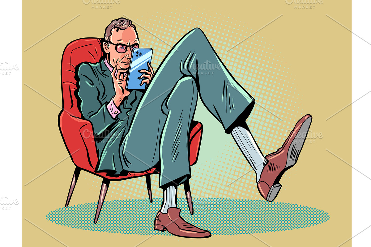 Serious businessman spends time on, a Person Illustration by rogistok