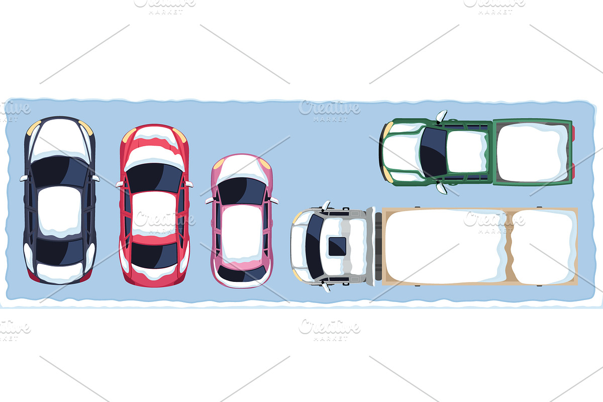 Top down view of snow covered cars, a Transportation Illustration by Yayasya (Photo 3 of 3)