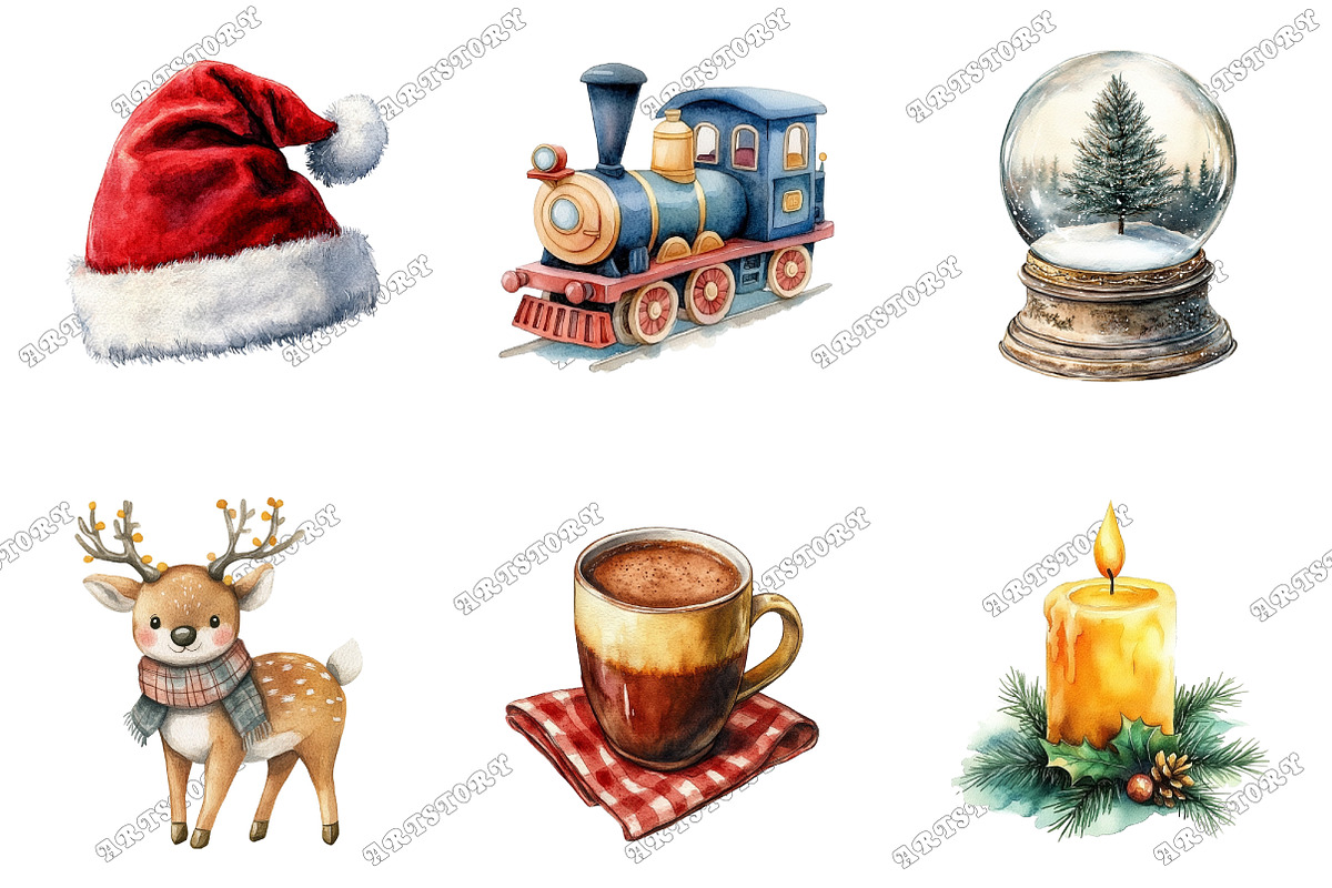Watercolor Cute Warm Christmas Clipa, an Illustration by designcity5 (Photo 2 of 5)