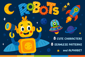 Robots and space. Vector pattern