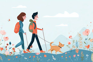 Couple strolls with dog in blooms, a Photo by Beautiful things