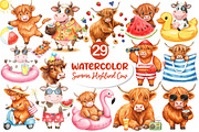 Funny Summer Highland Cow Clipart, an Illustration by Dream Creation (Thumbnail 1 of 4)