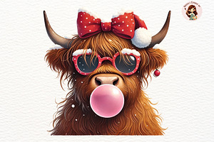 Christmas Highland Cow Clipart, an Animal Illustration by Nicolle's Colorful Art