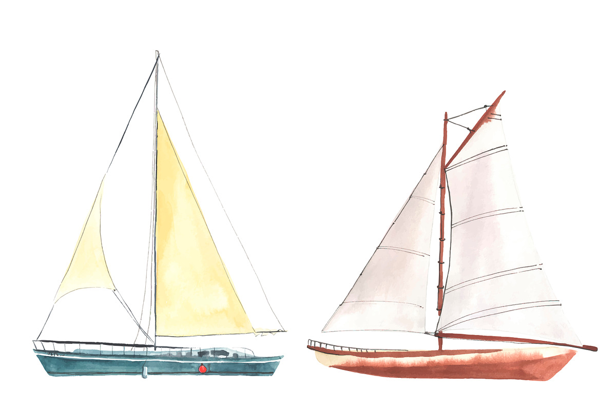 Watercolor Sailboats, a Sport Illustration by Olga Bonitas (Photo 4 of 4)