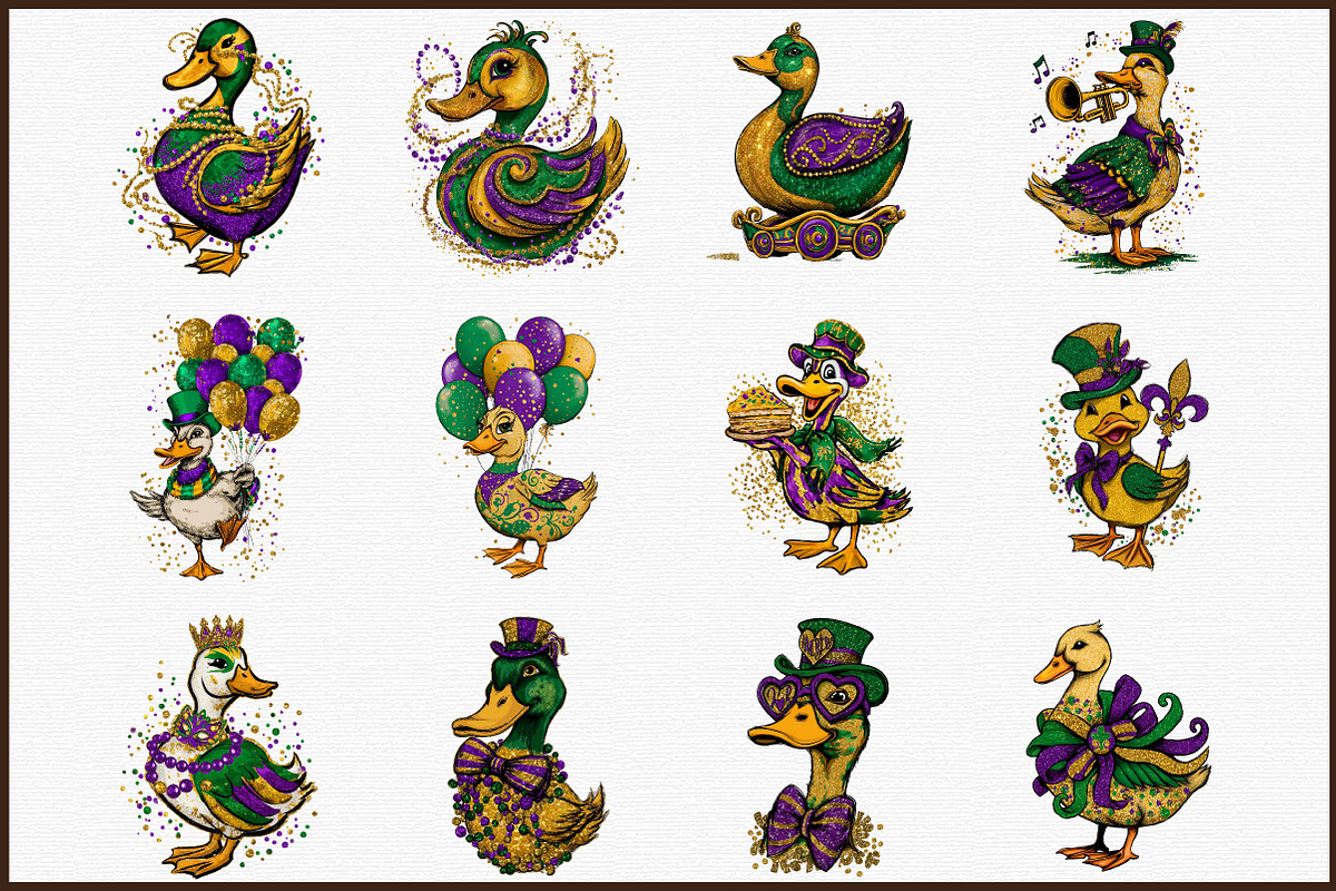 Watercolor Mardi Gras Duck Clipart, an Illustration by Sublimation Artist (Photo 3 of 6)