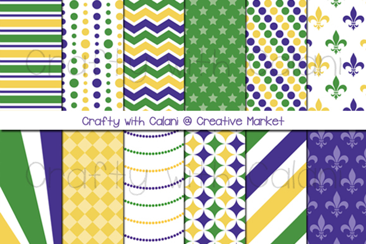 Mardi Gras Digital Paper Set, a Pattern Graphic by Crafty with Calani