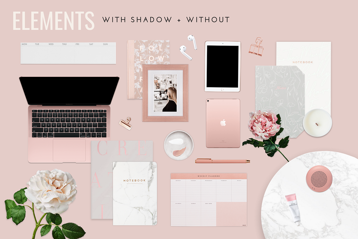 RoseGold Tech Mockups+Scene Creator, a Books & Magazine Mockup by Girl Boss Stock (Photo 2 of 8)