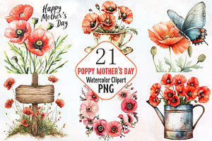 Poppy Mother's Day Watercolor Png, an Illustration by RobertsArt