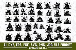 Haunted house svg, Spooky silhouette, a Graphic by VectorArtPrintableDesign