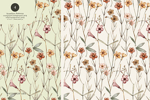 Watercolor Meadow Seamless Patterns