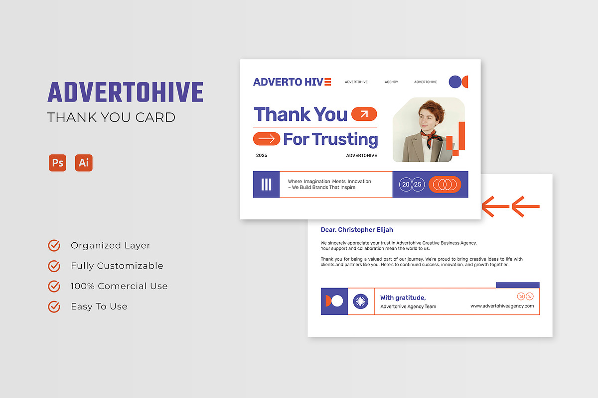 Advertohive Agency - Thank You Card, a Print Template by Esensifiksi.studio (Photo 2 of 3)