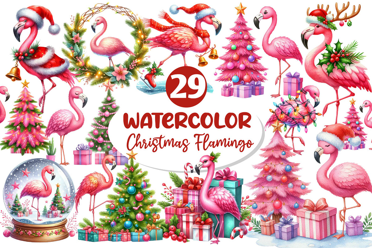 Christmas Flamingo Sublimation, an Illustration by Dream Creation (Photo 1 of 5)